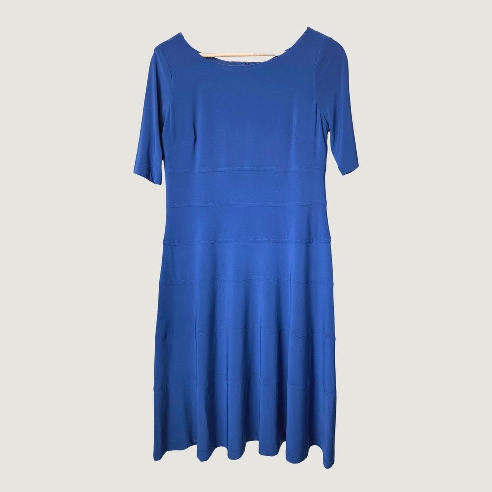 Jones New York Blue Tiered Fit & Flare Dress Elbow Sleeve Casual Office Party 4